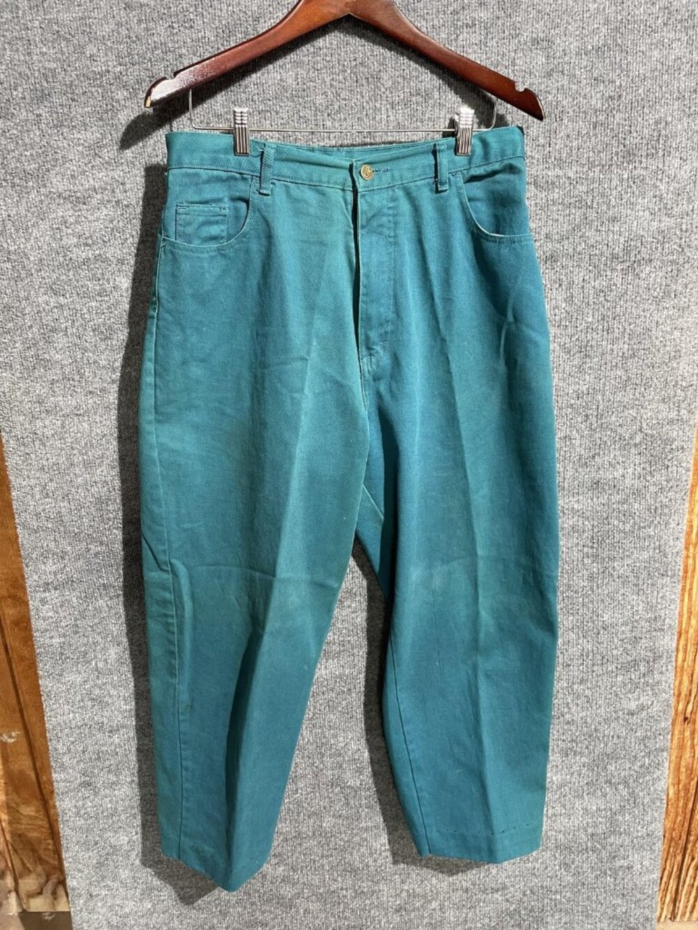 Oscar De La Renta Pants Womens 16 Teal Blue Twill Khakis Tapered Leg Pockets